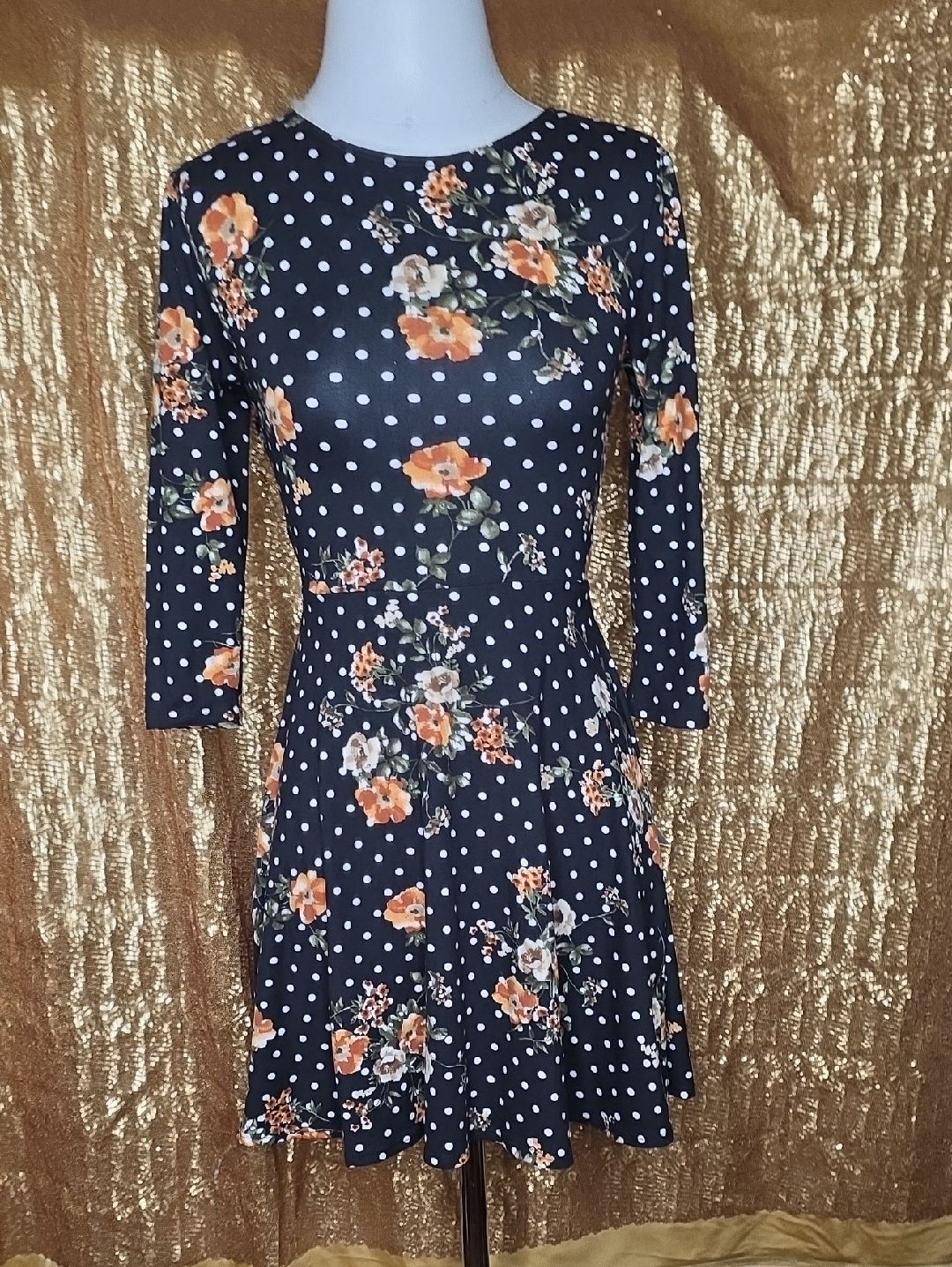 Teeze Me Navy Long-Sleeve Floral & Polka Dot Fit Dress